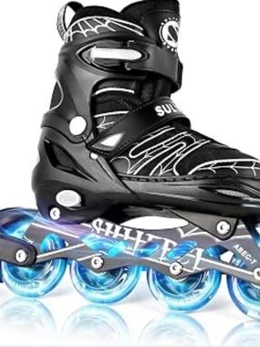 Scully Kids Black Inline Roller Skates with Blue Light-Up Wheels